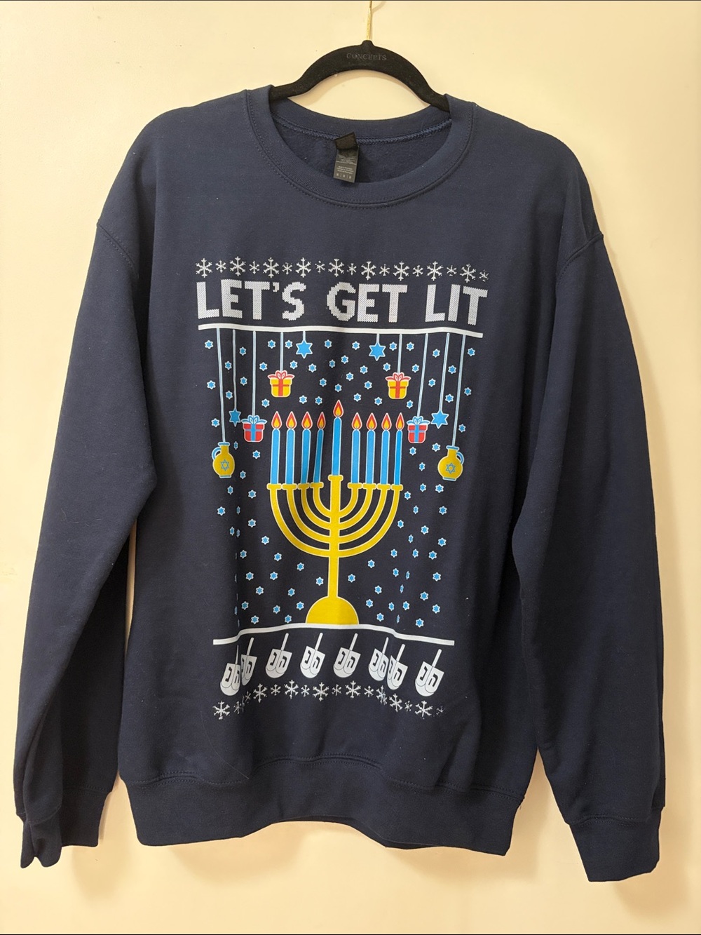 Men's Navy 'Let's Get Lit' Hanukkah Sweatshirt